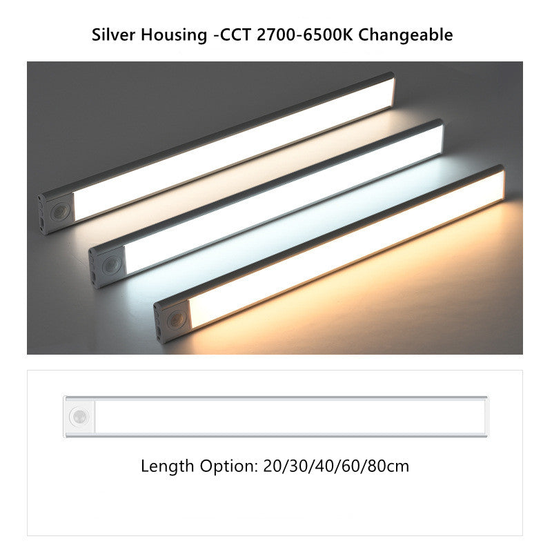 2 Pack PIR Motion Sensor LED Cabinet Light, Under Counter Closet Lighting, Wireless USB Rechargeable Light Indoor, CCT 2700-6500K Color Changeable for Kitchen, Wardrobe, Closet, Hallway