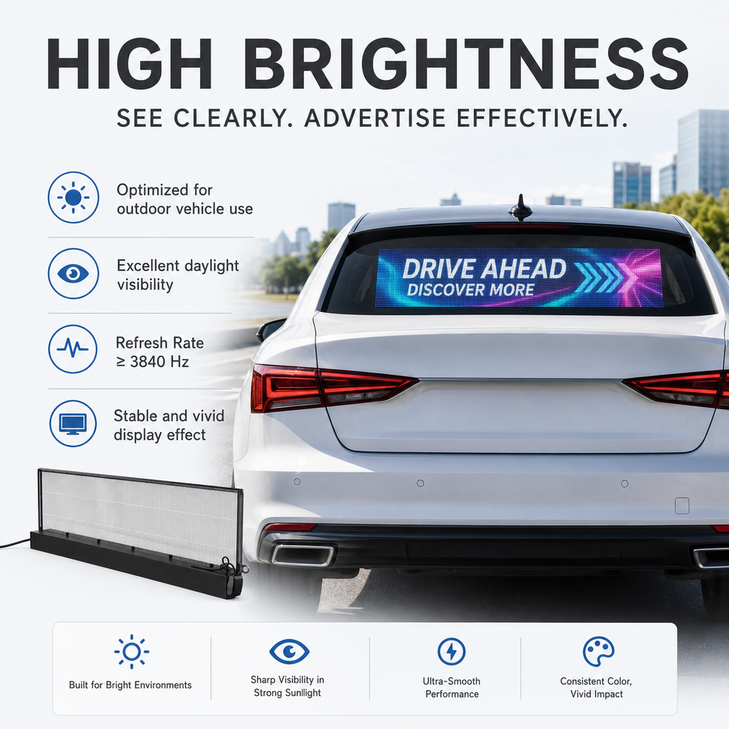 Led Diplay Rear Transparent Rear Window LED Display for Taxi & Car | High Brightness ...