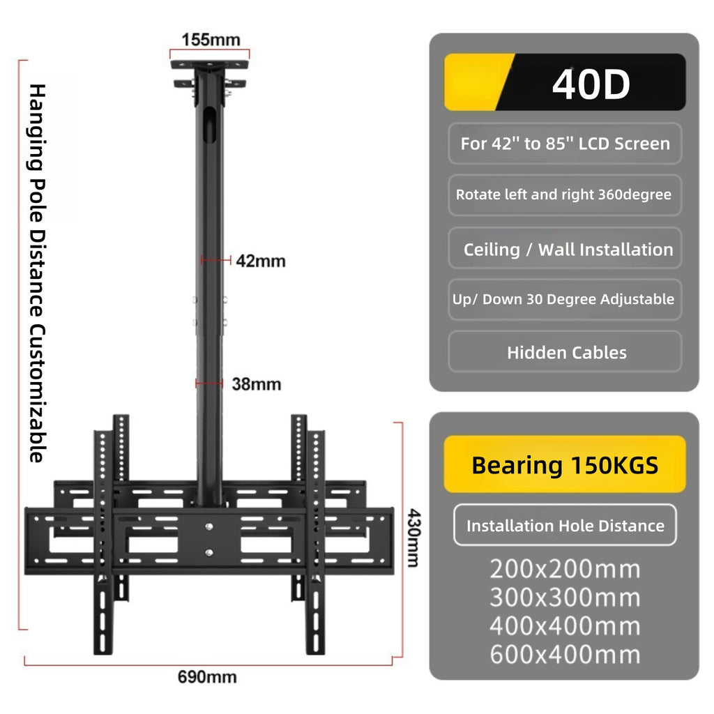 Hanger Monitor 42-85 inch Dual Back to Back LCD Screen Hanger LCD TV Ceiling Hanger 3