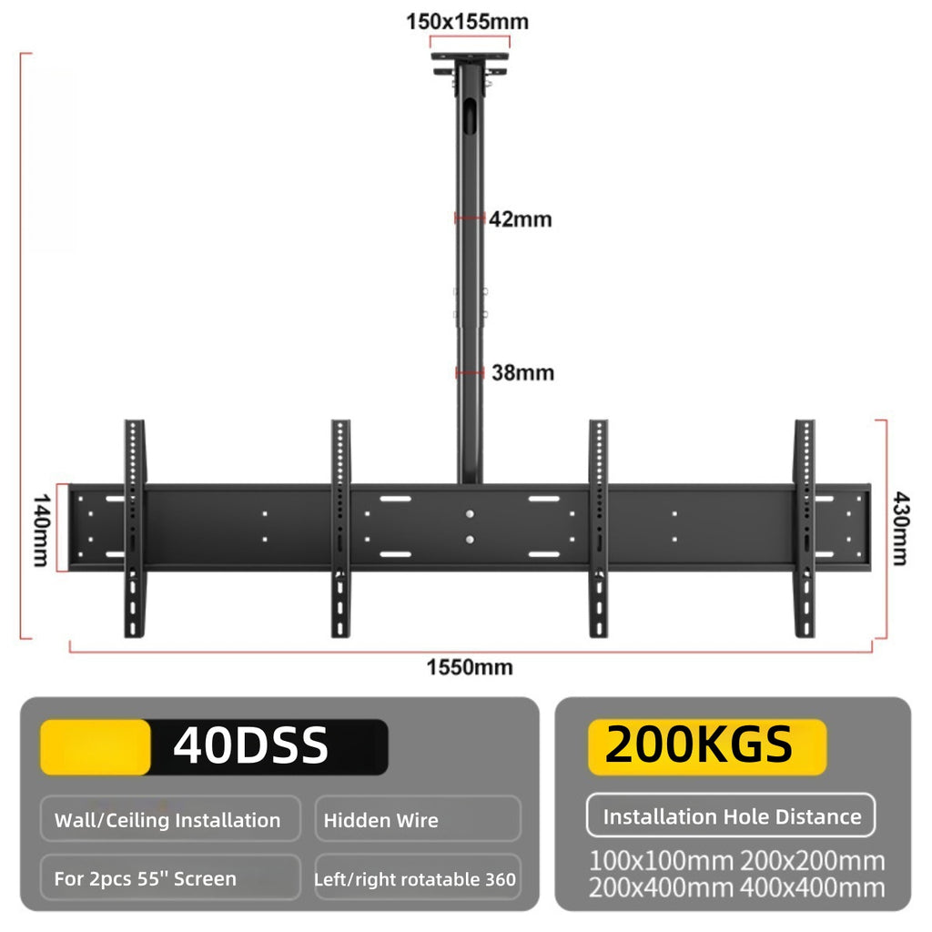 Hanger Monitor 55 Inch Dual Side by Side LCD Screen Hanger LCD TV Ceiling Hanger 360