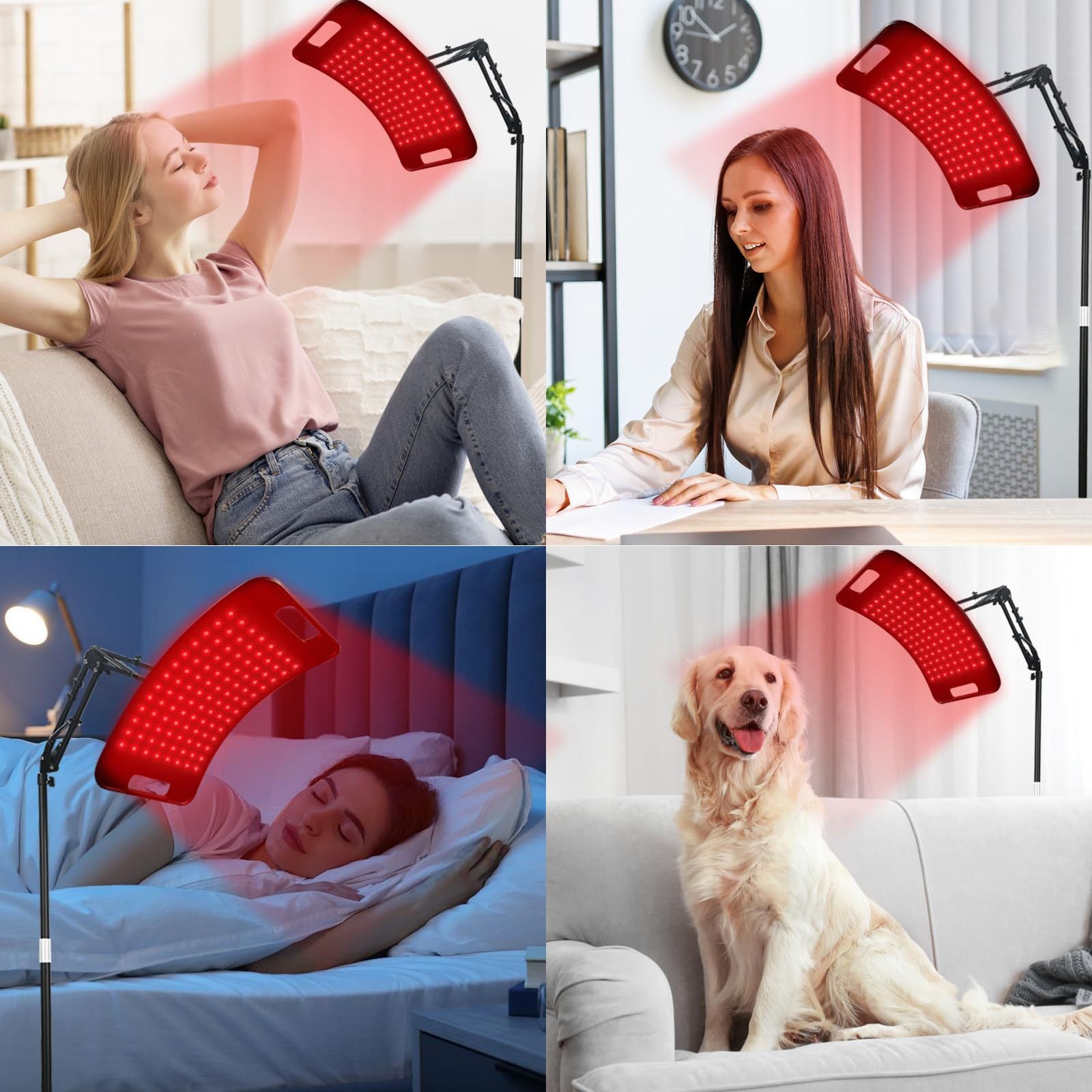 Curved Red Therapy Light Panel 30Watt with 660nm (red) + 850nm (NIR) Dual-Wavelength Synergy with Scalable Floor Stand