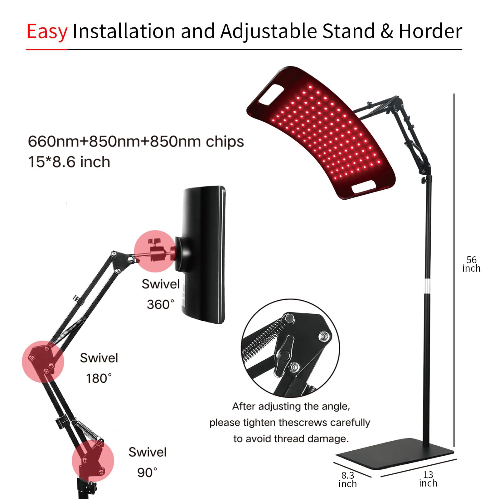 Curved Red Therapy Light Panel 30Watt with 660nm (red) + 850nm (NIR) Dual-Wavelength Synergy with Scalable Floor Stand