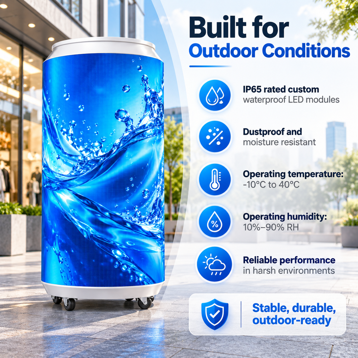 Outdoor P2.9 Can-Shaped LED Advertising Display | 5000–5500 Nits, IP65, Custom Sizes & Smart Control