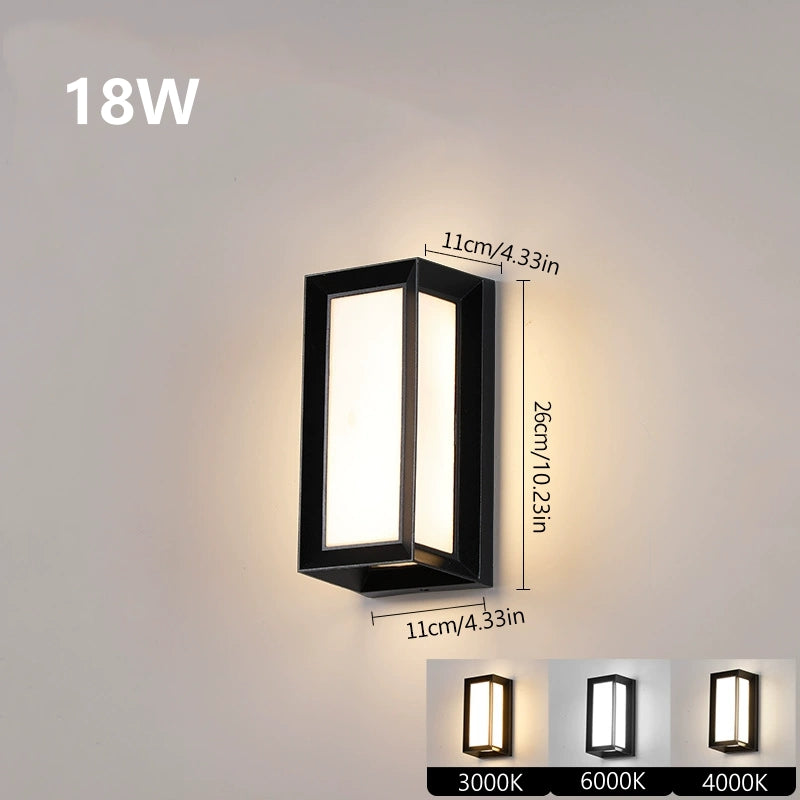 Double-Sided Frame Waterproof LED Wall Light – 18W | 3000K / 4000K / 6000K | Black Housing | Up & Down Outdoor Wall Sconce for Porch, Garden, Balcony & Indoor Decoration | Aluminum Housing | IP65 | 2-Pack
