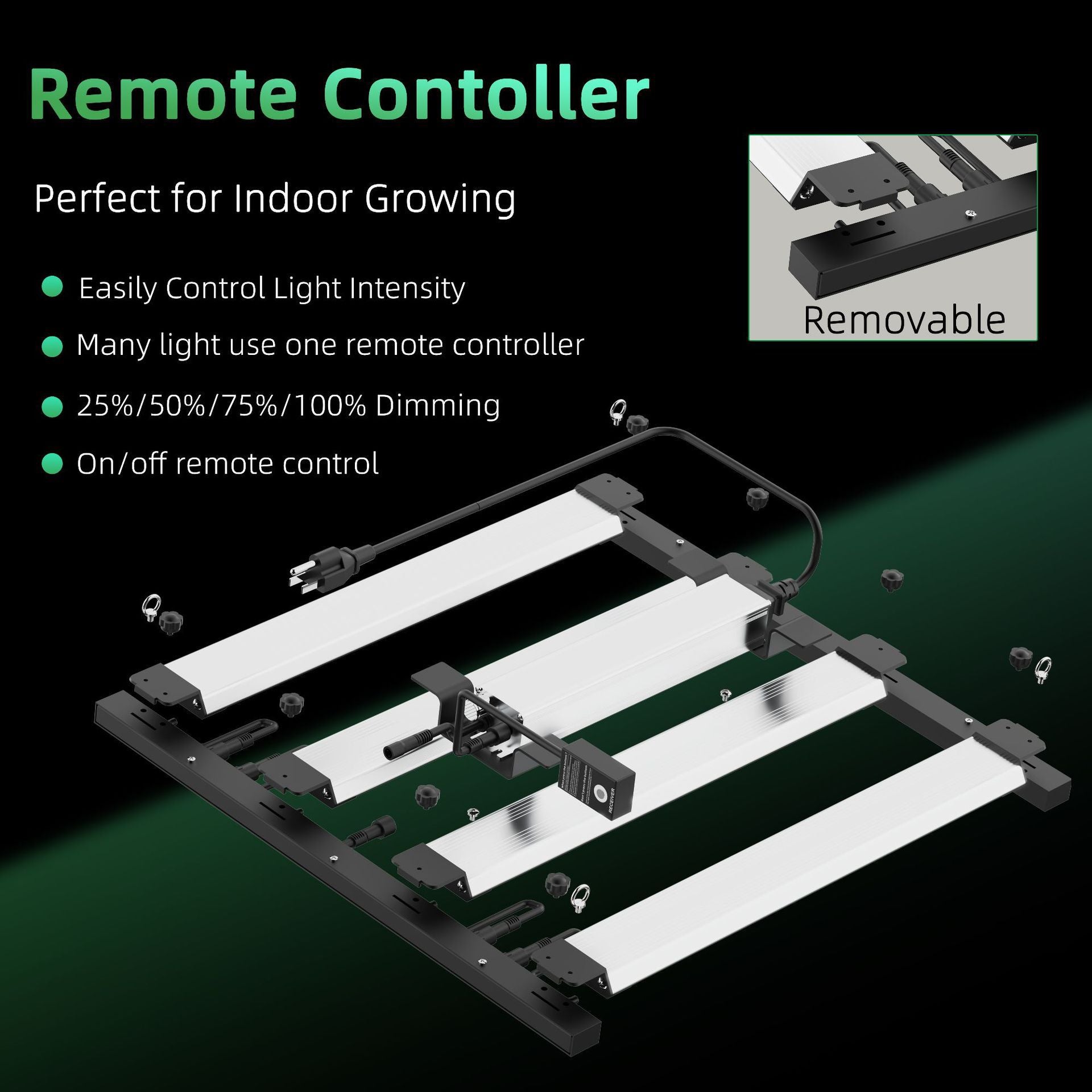 Detachable LED Grow Light - 150W / 200W | Modular & High-Uniformity Full Spectrum | Knob / Remote Control | 0-10V Dimming | AC85 - 264V | Included Hanging Rope, Dimmable Driver | Plant Grow Light for Seedling, Veg & Bloom | US / EU / UK / AU Plug