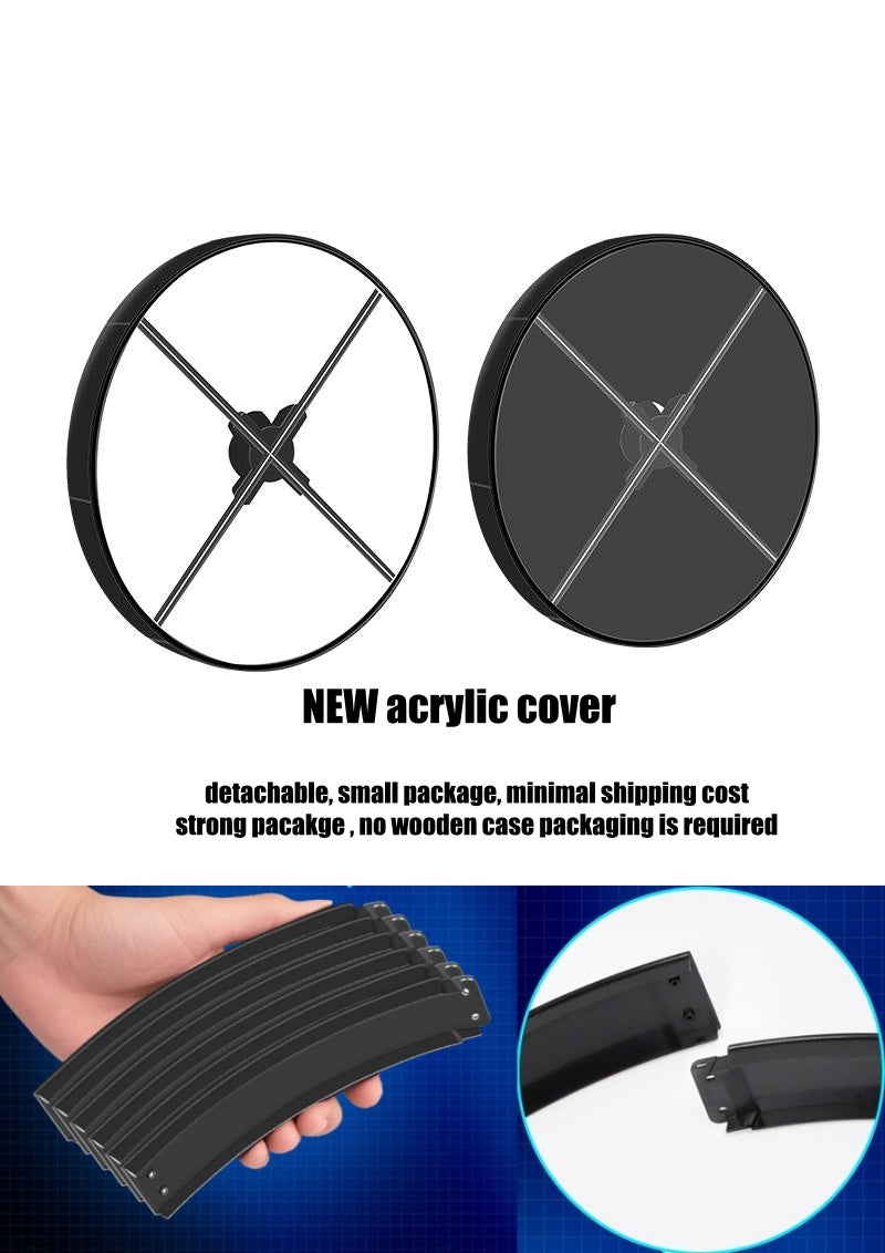 F Series 3D Hologram Fan LED Display – 52cm to 65cm (20.5”–25.6”) | High Brightness Holographic Advertising Projector | Fan Only / with Transparent Protective Cover (Protective Housing) / with Black Background Cover (Protective Housing)