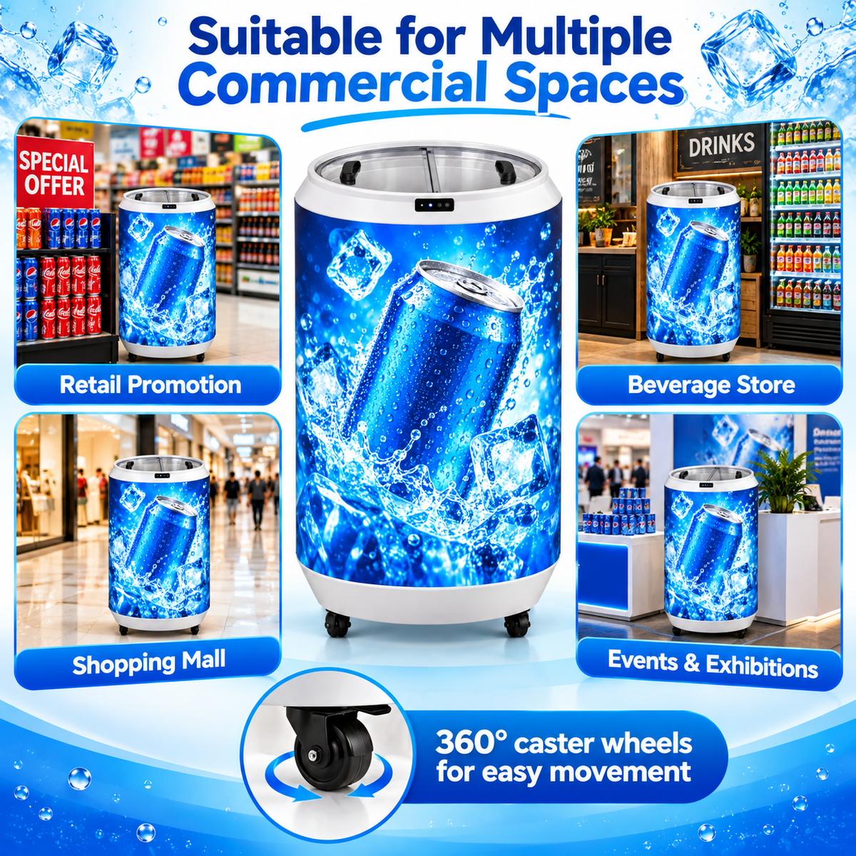 Indoor Drink Can Cooler with Cylindrical LED Display – P1.86 GOB Digital Advertising Screen, Built-In Beverage Refrigerator, 3840Hz