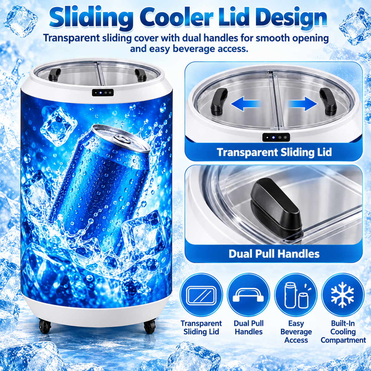 Indoor Drink Can Cooler with Cylindrical LED Display – P1.86 GOB Digital Advertising Screen, Built-In Beverage Refrigerator, 3840Hz
