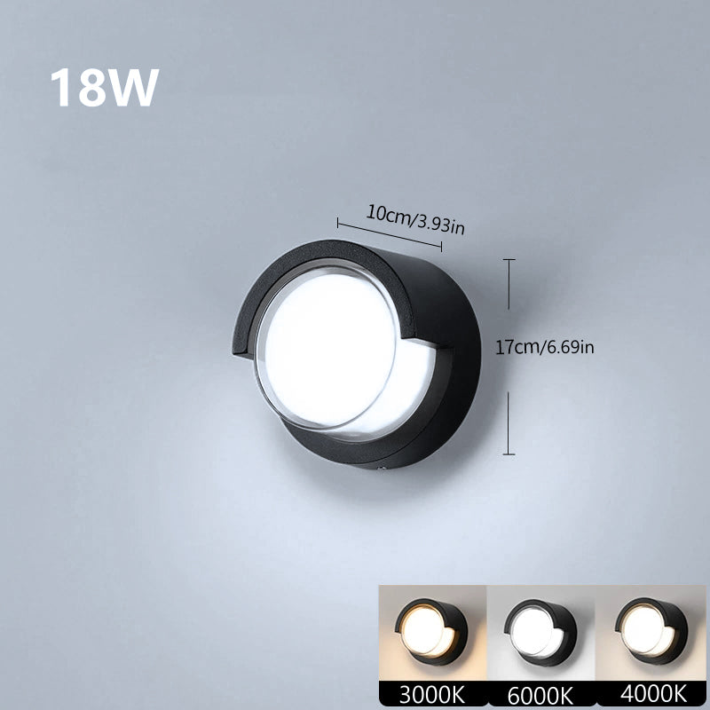 Round Halo Waterproof LED Wall Light – 18W | 3000K / 4000K / 6000K |  Black Housing | Up & Down Outdoor Wall Sconce for Porch, Garden, Balcony & Indoor Decoration | Aluminum Housing | IP65 | 2-Pack