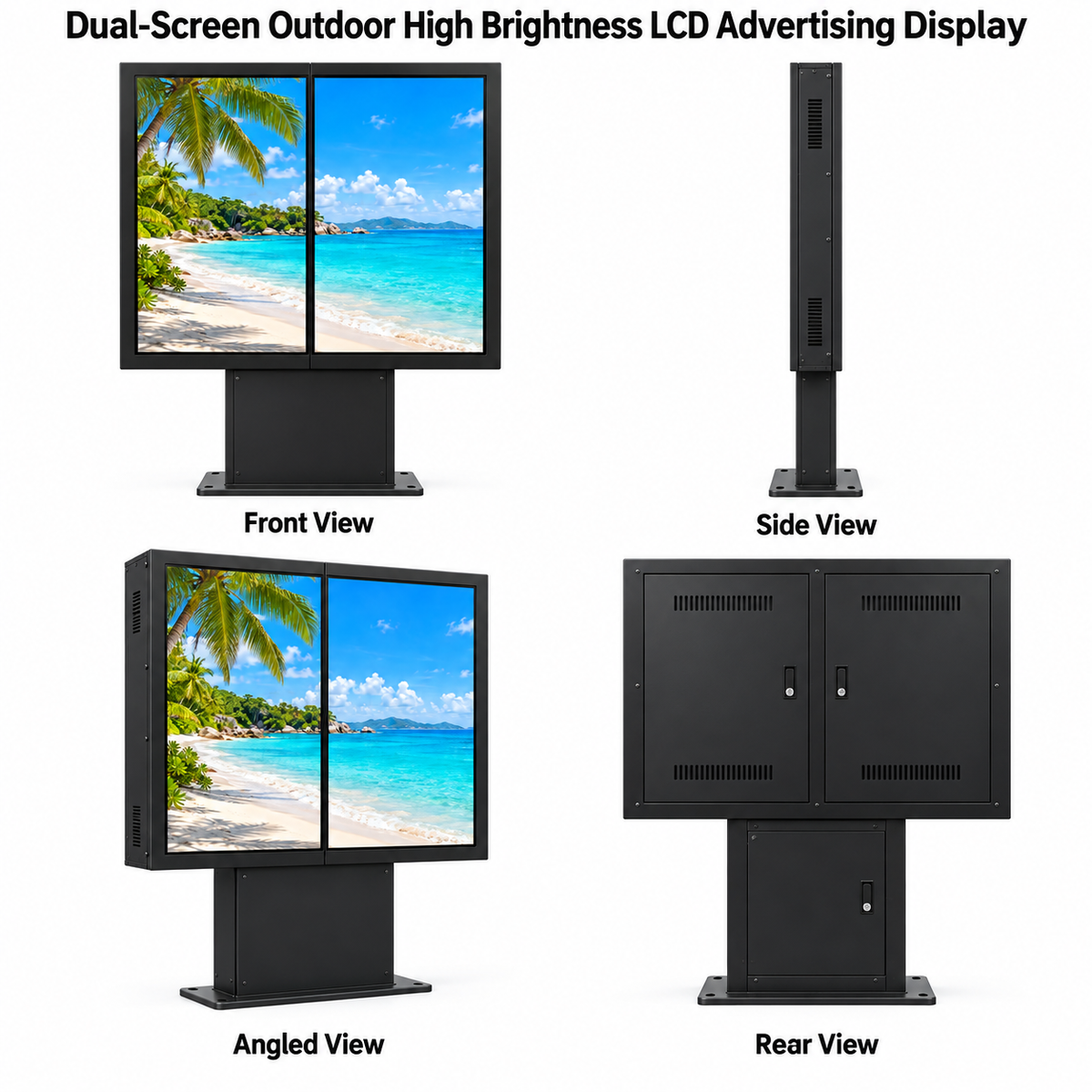 2500-Nit IP66 Outdoor Dual-Screen LCD Digital Signage | 43", 49" & 55" | Optical Bonding | Floor-Standing | Optional Touchscreen