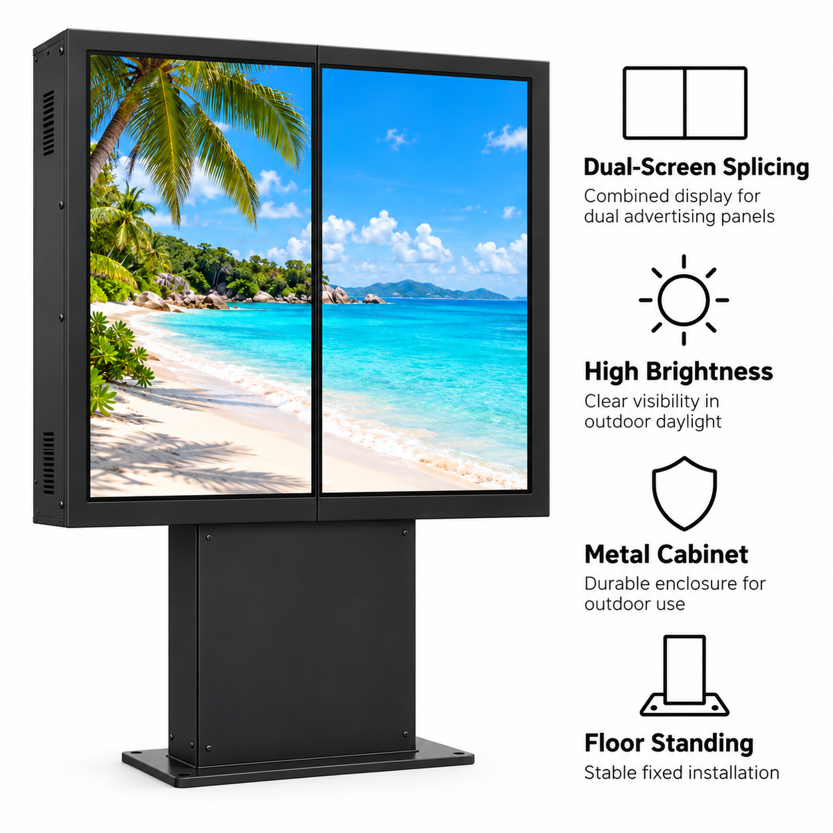 2500-Nit IP66 Outdoor Dual-Screen LCD Digital Signage | 43", 49" & 55" | Optical Bonding | Floor-Standing | Optional Touchscreen