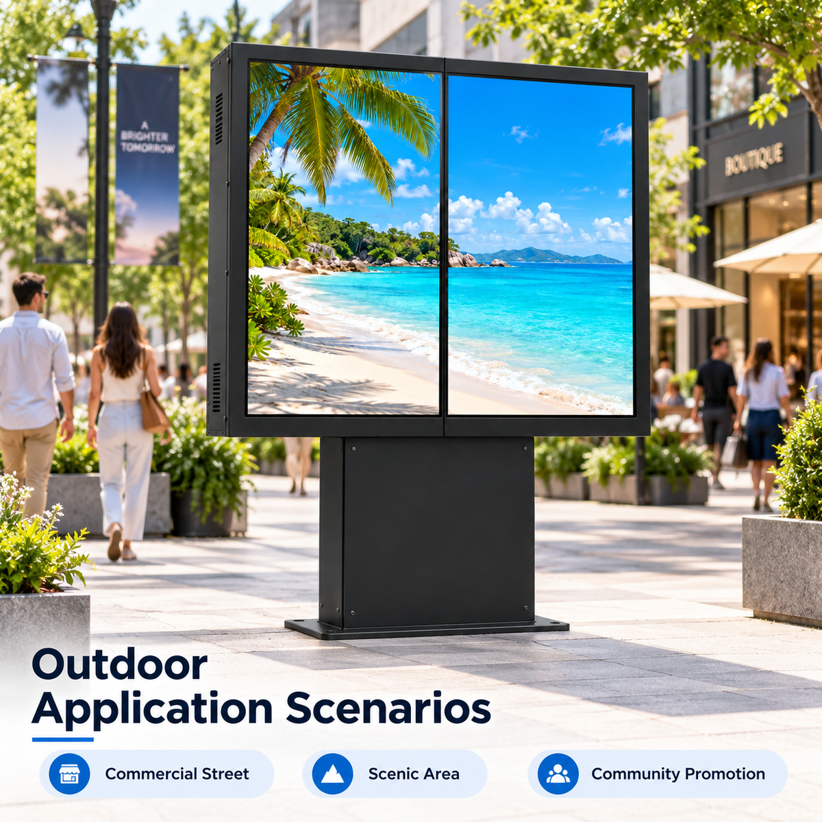 2500-Nit IP66 Outdoor Dual-Screen LCD Digital Signage | 43", 49" & 55" | Optical Bonding | Floor-Standing | Optional Touchscreen