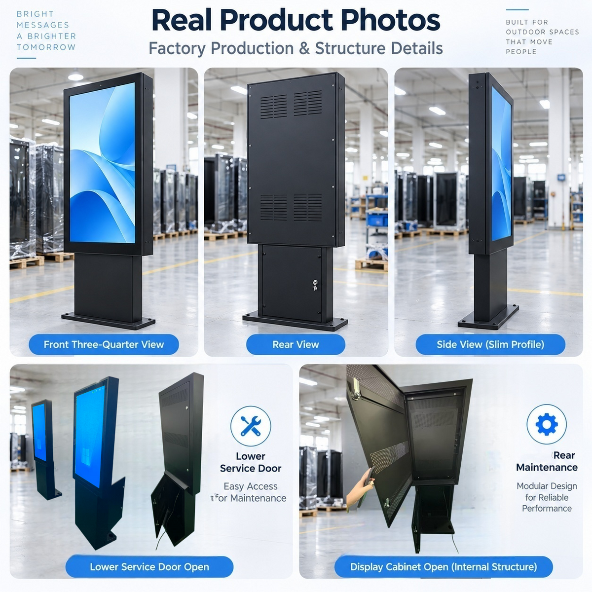 2500-Nit IP66 Outdoor High-Brightness LCD Digital Signage Display | Single Screen | 32–86 Inch | Optical Bonding | Wall-Mount or Floor-Standing | Optional Touchscreen