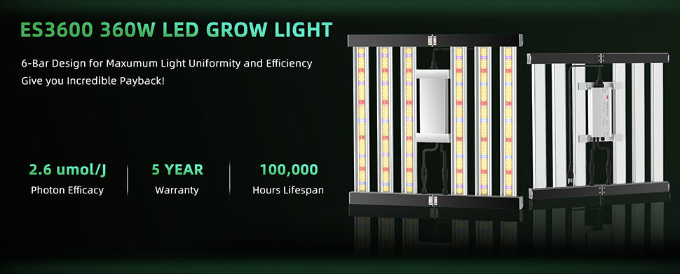 ES Series Foldable Commercial LED Grow Light  240W / 360W / 480W / 720W – Full Spectrum, Foldable Bar Design