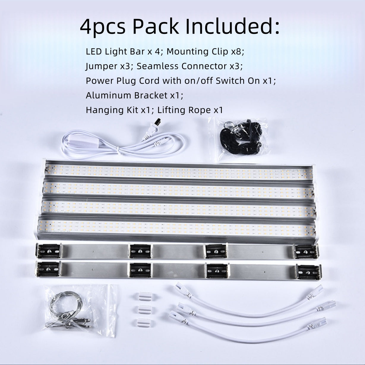 25W Full Spectrum LED Grow Light Bar, 20-Inch, 100–277VAC, 4000K / Sunlight 4-Band / Pink Spectrum Options, for Indoor Plants & Hydroponics