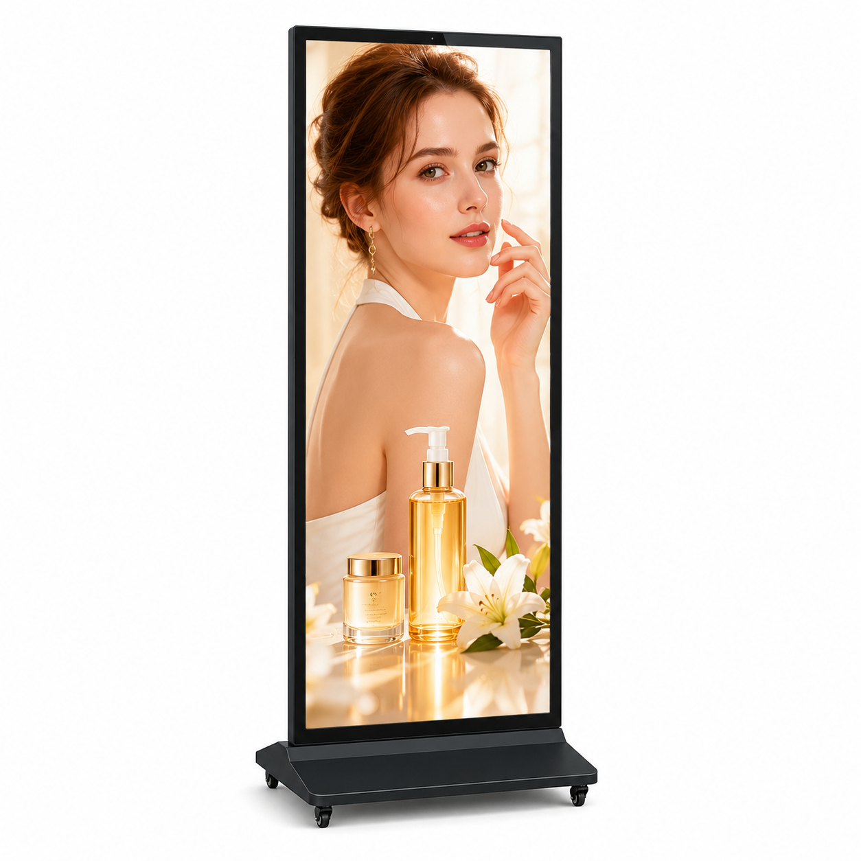 69’’ Floor Standing Full Screen Digital Signage Display, 4K UHD Indoor Advertising Kiosk, Android 11 Smart Digital Poster Screen with HDMI/WiFi/USB, Optional IR Touch