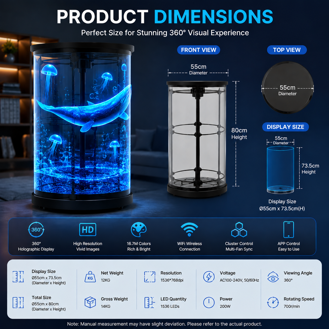Ventilateur holographique 3D de 43 cm contrôlé par application Wi-Fi, livraison gratuite