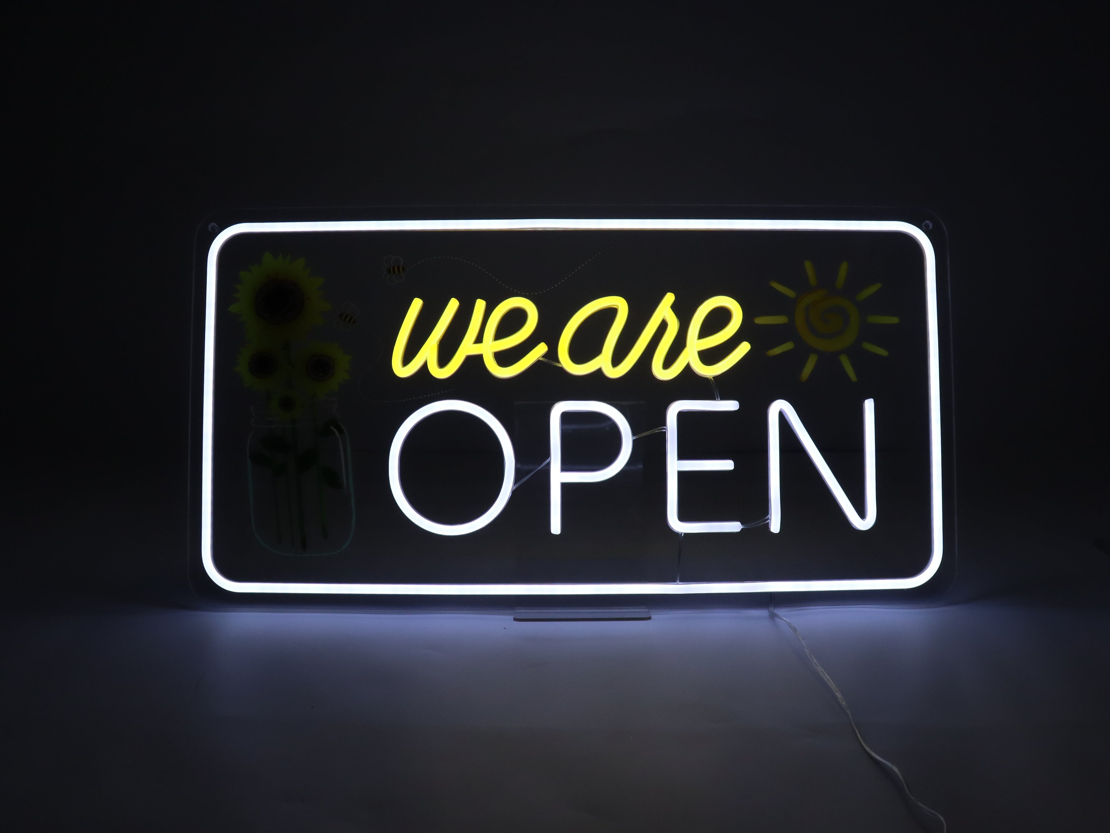 We Are Open Vertical Neon Sign – Warm White & White Glow | 17×9 / 23×12 inch |Window Hanging | Plug & Play for Storefronts