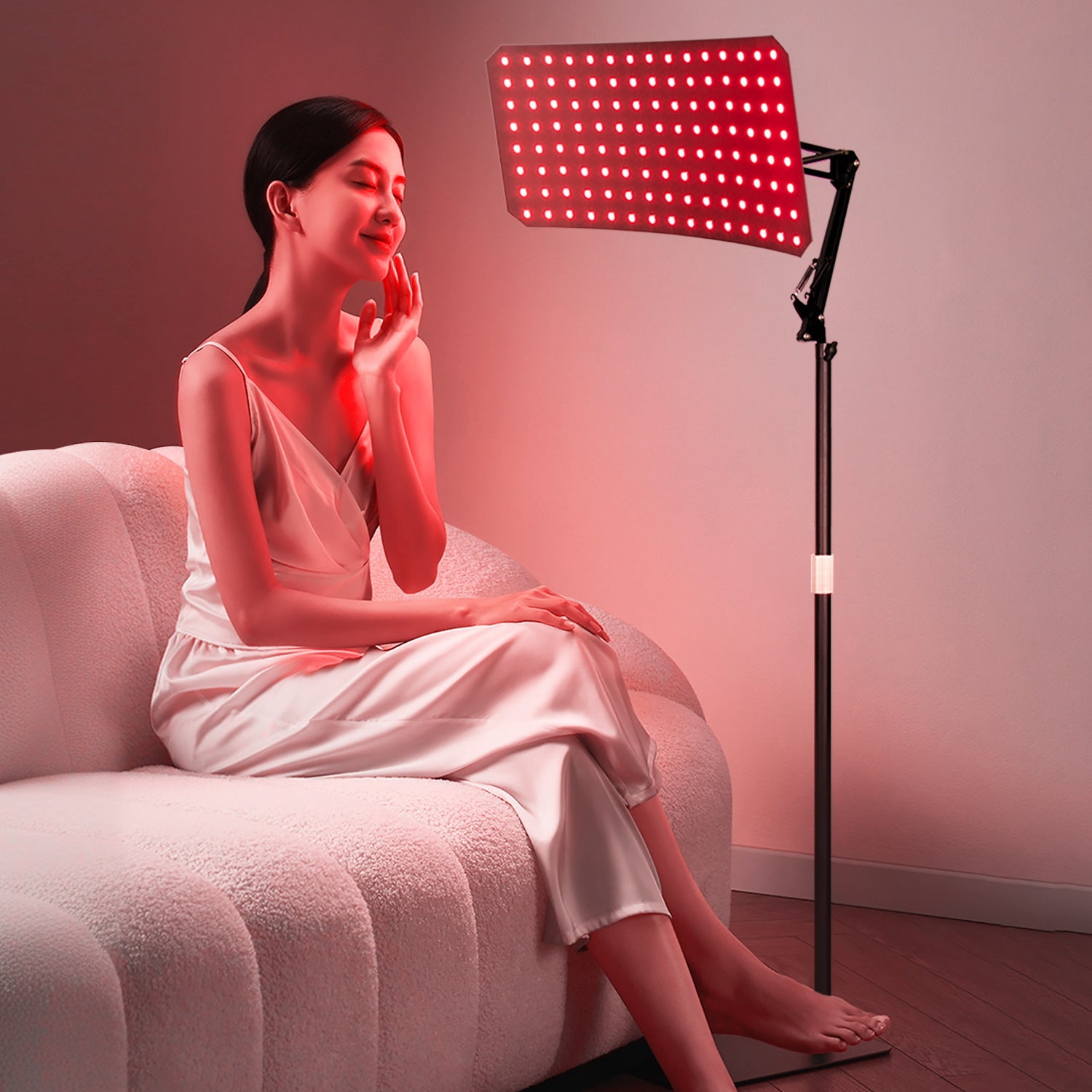 Curved Red Therapy Light Panel 30Watt with 660nm (red) + 850nm (NIR) Dual-Wavelength Synergy with Scalable Floor Stand