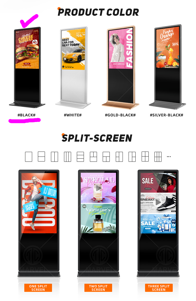 50‘’ Indoor Single-Sided Floor-Standing LCD Advertising Koisk with Wheel Stand | Android RK3568 2GB+16GB | Non-Touch / Infrared / Capacitive Touch | CMS Preinstalled