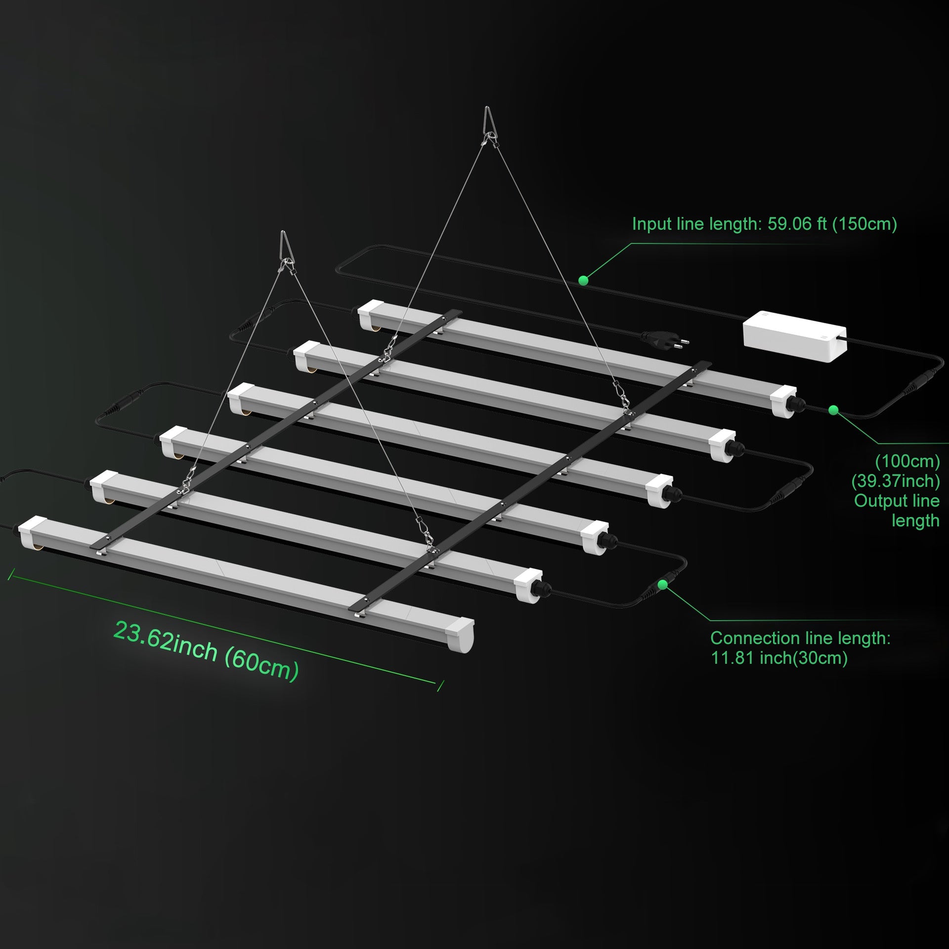 LED Tube Grow Light - 6Pcs | 60cm(2ft) Full Spectrum for Indoor Plants | 65W Dimmable Power Supply | 3000K + 5000K + 660nm + 460nm Spectrum | Selectable Mounting Brackets | Daisy Chain | for Greenhouses Plants | US /  EU Plug