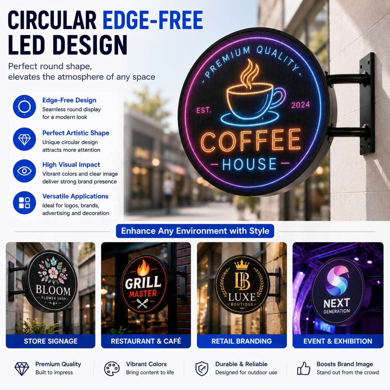 P1.8 70CM (27.56'') Diameter Outdoor Round LED Display High Resolution Circle Logo LED Sign