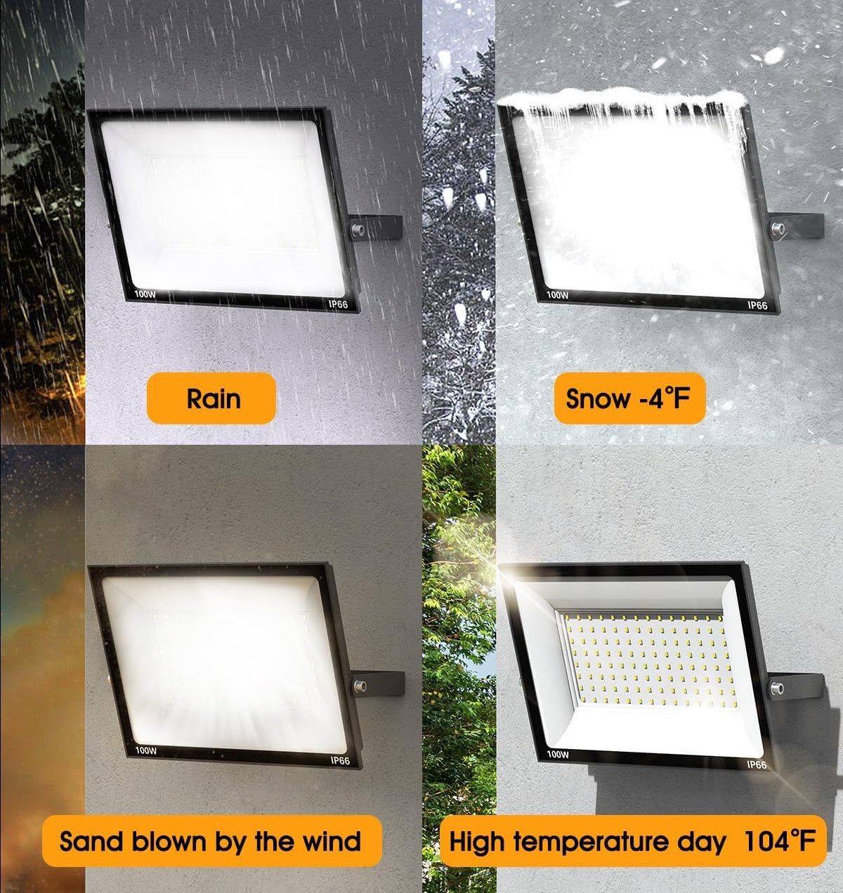 IP66 Waterproof LED Flood Light Outdoor – 10W to 300W High Brightness SMD2835 Security Floodlight, Aluminum Housing, 90–100LM/W, 3000K/6500K Options