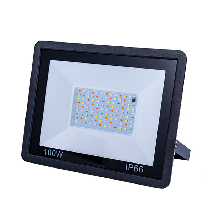 RGB LED Flood Light with 24-Key IR Remote – 20W to 200W, IP66 Waterproof Outdoor Landscape and Stage Light, Tempered Glass & Aluminum Housing, 16 Color Modes, Memory Function, AC100–265V