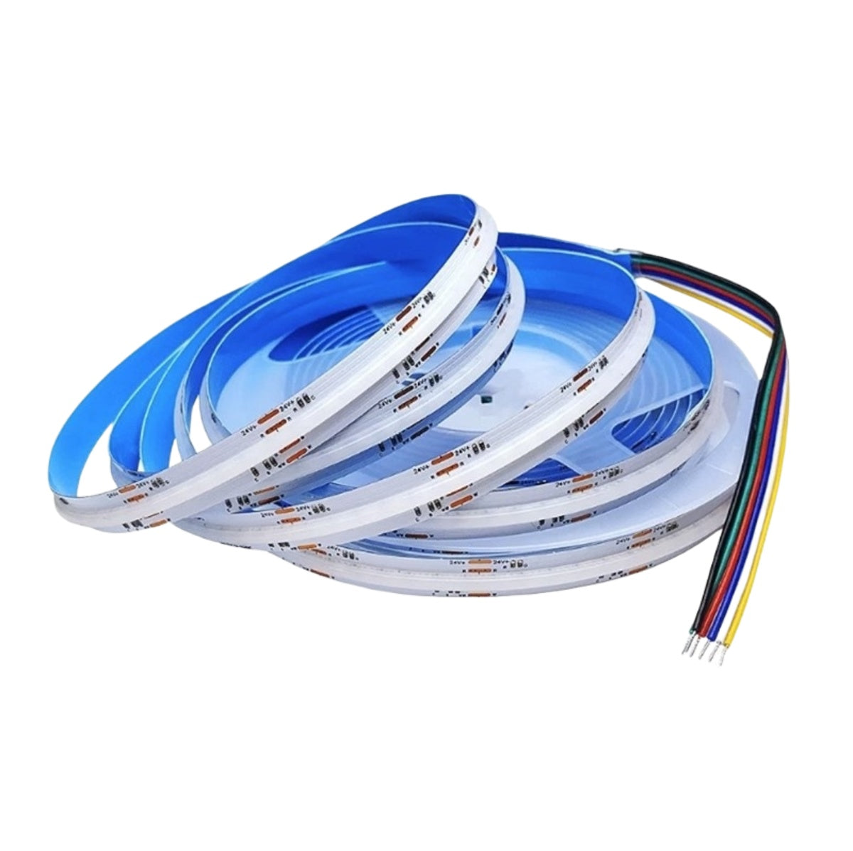 RGBCCT (5-in-1) FCOB LED Strip Light | 5m (16.4ft) Roll | RGB + Dual White (CCT) | 840 LEDs/m | 18W/m | 24V DC | 12mm Wide | Flexible Dimmable Ribbon (Strip or Complete Kit)