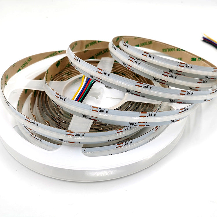 RGBCCT (5-in-1) FCOB LED Strip Light | 5m (16.4ft) Roll | RGB + Dual White (CCT) | 840 LEDs/m | 18W/m | 24V DC | 12mm Wide | Flexible Dimmable Ribbon (Strip or Complete Kit)