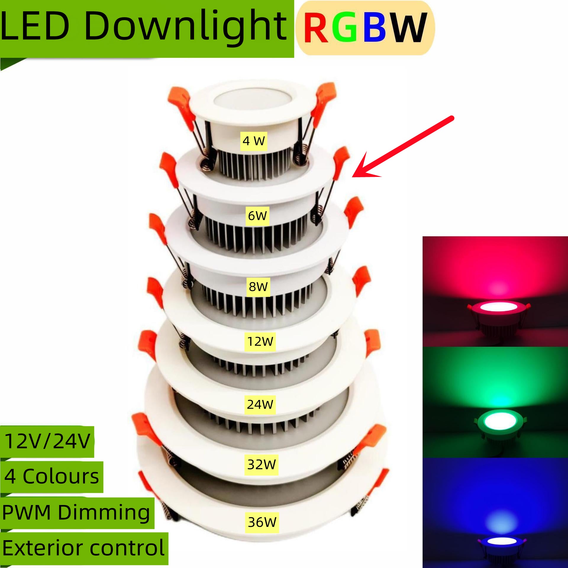 4 Pack RGBW Super Bright Modern Recessed LED Lighting 6W/8W 24V White Round LED Embedded Panel Lights Aluminum Indoor Ceiling Downlight Hotel Lighting Bar Lighting Dancing Room Lighting Restaurant Lighting