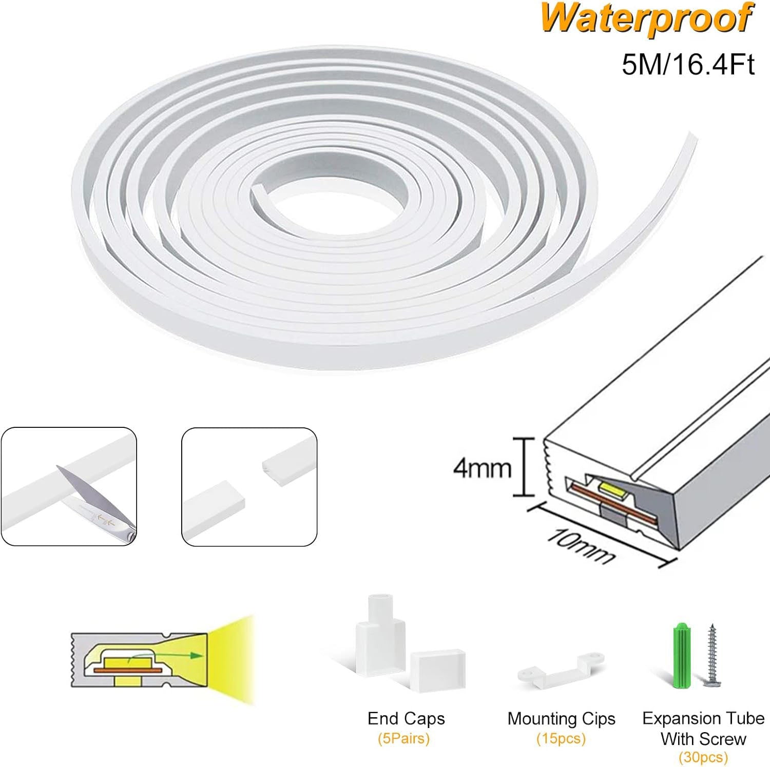 Neon Light Housing – S0410 Side Edge Lighting | 4x10mm Silicone LED Channel System | IP67 Waterproof | 5mm PCB Width | 164FT/50M | Local Stock US/UK/DE