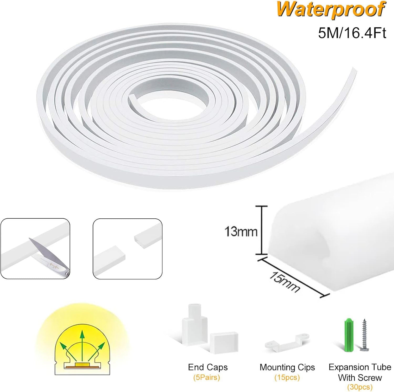 Neon Light Housing – S1315 | 13x15mm Silicone LED Channel System | IP67 Waterproof | 10mm PCB Width | 16.4FT/5M | Local Stock US/UK/DE