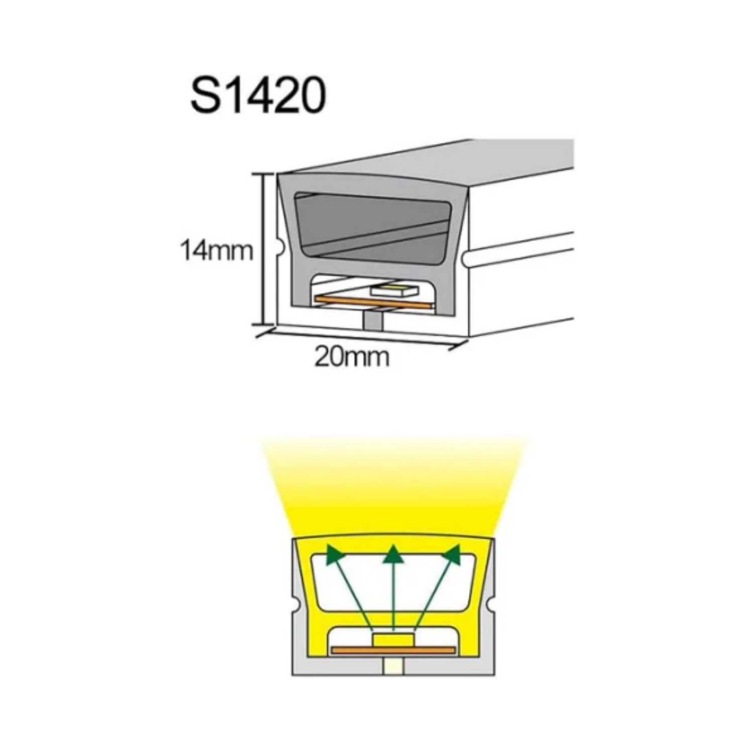 Neon Light Housing – S1420 | 14x20mm Silicone LED Channel System | IP67 Waterproof | 12mm PCB Width | 16.4FT/5M | Local Stock US/UK/DE