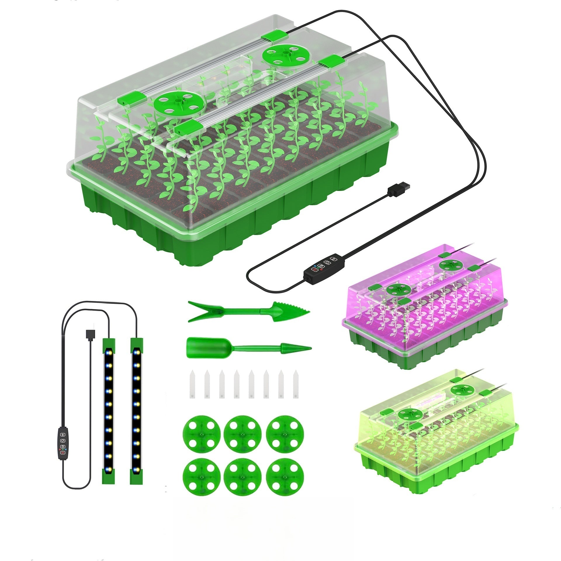 Seed Starter Tray with LED Grow Lights - 40-Cell | Adjustable Brightness and Timer | White & Blue Light / Red & Blue Light | Full Spectrum LEDs | USB Plug | for Indoor Plant Growing | 1 / 2 Pack