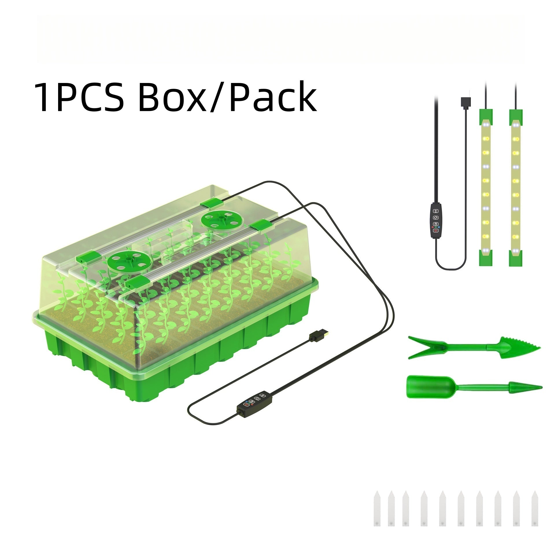 Seed Starter Tray with LED Grow Lights - 40-Cell | Adjustable Brightness and Timer | White & Blue Light / Red & Blue Light | Full Spectrum LEDs | USB Plug | for Indoor Plant Growing | 1 / 2 Pack