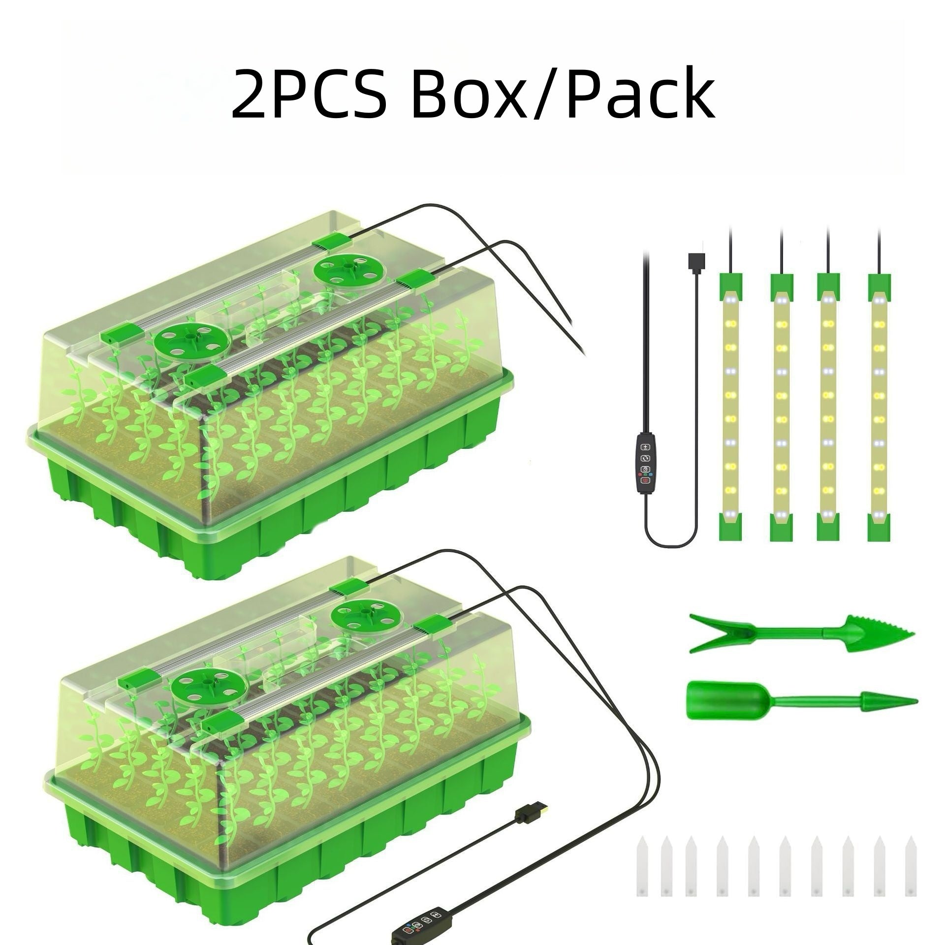 Seed Starter Tray with LED Grow Lights - 40-Cell | Adjustable Brightness and Timer | White & Blue Light / Red & Blue Light | Full Spectrum LEDs | USB Plug | for Indoor Plant Growing | 1 / 2 Pack