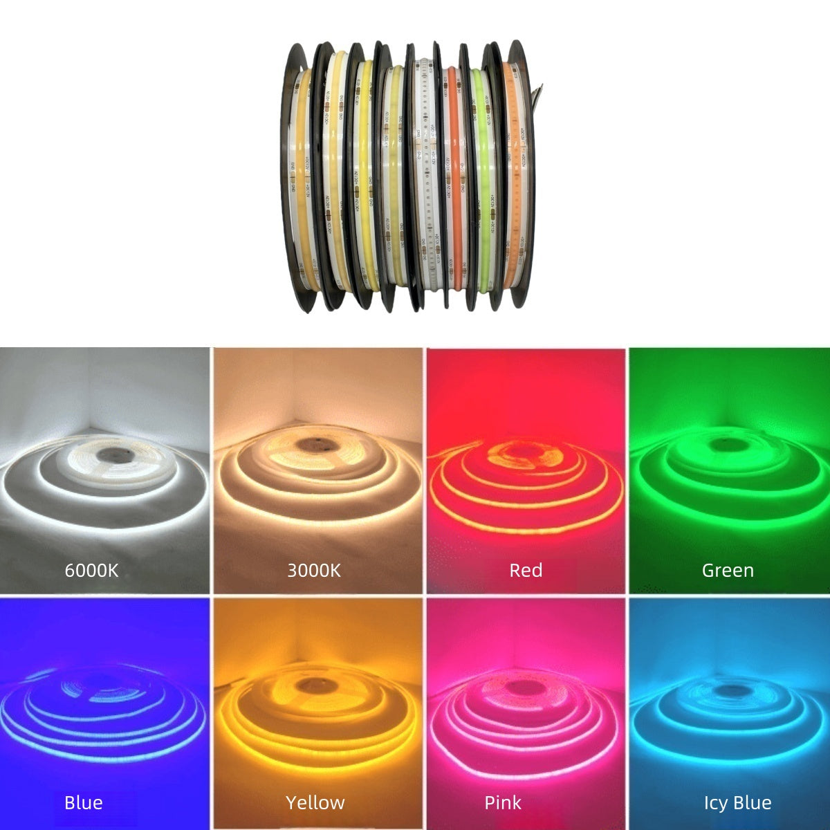 8MM Wide COB Flexible LED Strip Light - 12V / 24V | 320 / 480 / 512 LEDs/M | 3000K / 4000K / 6500K / Red / Blue / Green / Pink / Yellow | 8mm PCB | CRI 80+ | Dot-Free Continuous Lighting | Non-Waterproof | for Cabinets,Kitchen Office Lighting