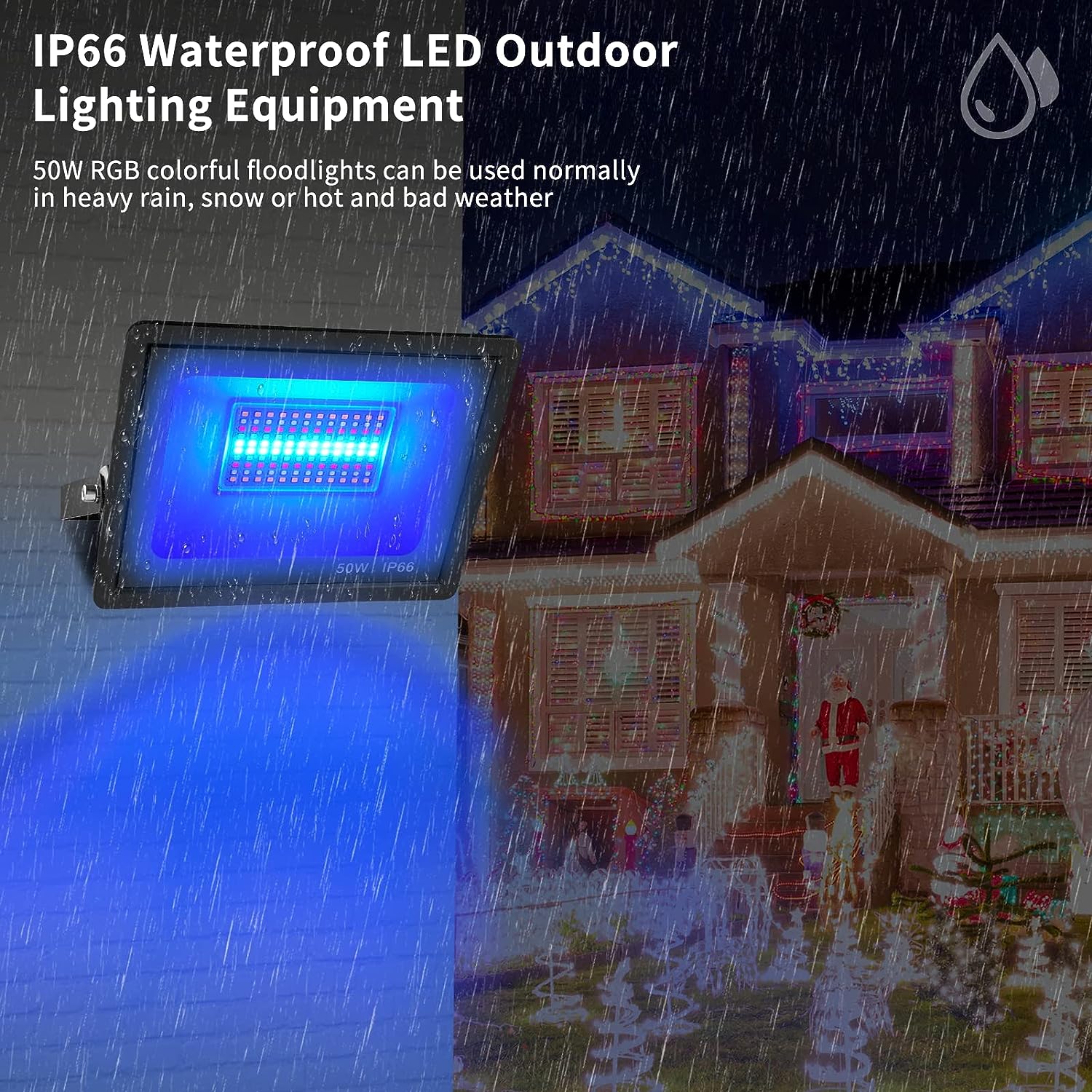 2 Pack 50W RGBCW Outdoor LED Floodlight WiFi Bluetooth RGBCW 2700K-6500K & 16 Million Colors, LED Landscape Lights, IP66 Waterproof