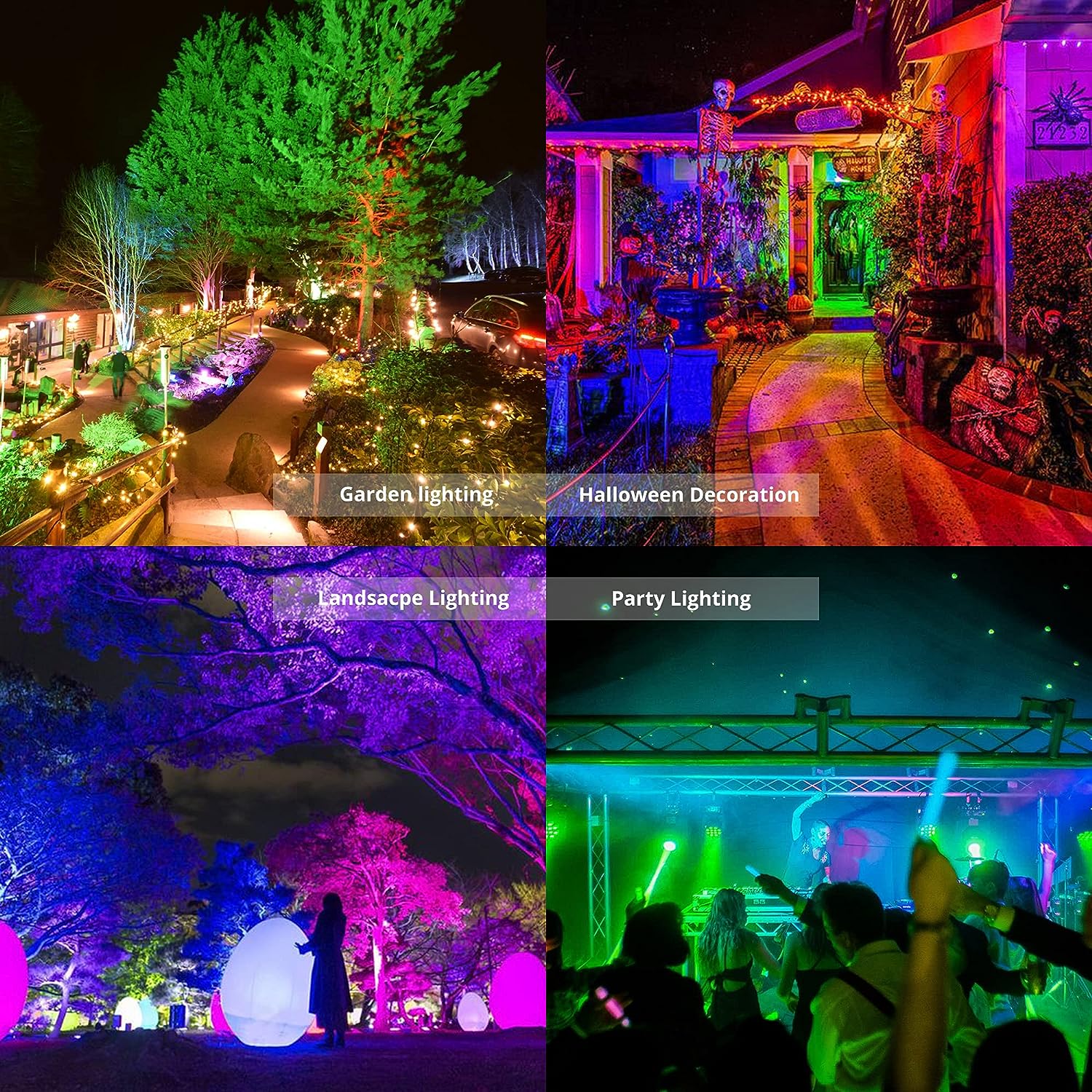 2 Pack 50W RGBCW Outdoor LED Floodlight WiFi Bluetooth RGBCW 2700K-6500K & 16 Million Colors, LED Landscape Lights, IP66 Waterproof