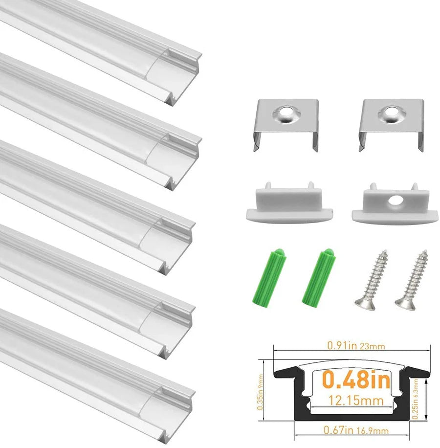 U Shape LED Channel U01-A – 12mm | Silver / Black | Milky White Cover | With Installation Accessories |  – Heavy-Duty Aluminum Profile – 1m / 2m / 3m | 50 / 100-Pack