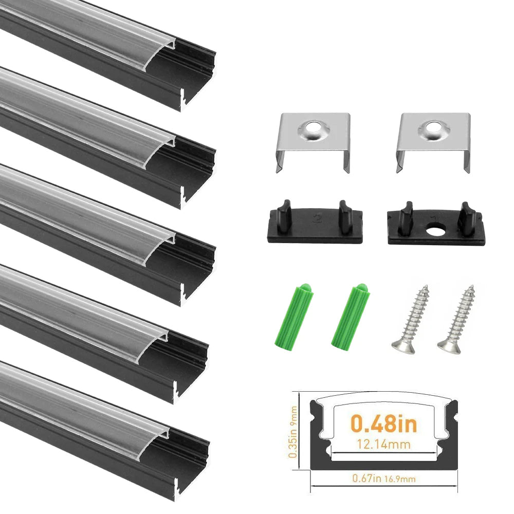 U Shape LED Channel U02-A – 12mm | Silver / Black | Milky White Cover | With Installation Accessories | – Heavy-Duty Aluminum Profile – 1m / 2m / 3m | 50 / 100-Pack