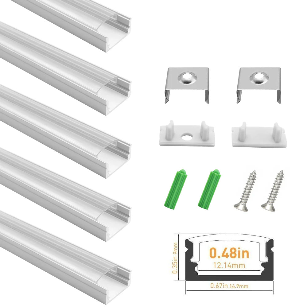 U Shape LED Channel U02-B – 12mm | Silver | Milky White Cover | With Installation Accessories | – Standard Aluminum Profile – 1m / 2m / 3m | 50 / 100-Pack