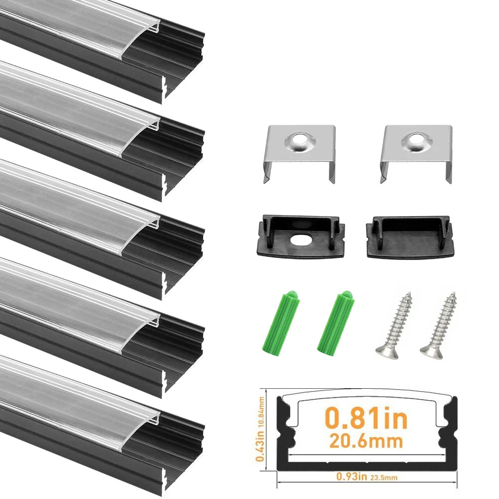 U Shape LED Channel U04-A – 20mm | Silver / Black | Milky White Cover | With Installation Accessories | – Heavy-Duty Aluminum Profile – 1m / 2m / 3m | 50 / 100-Pack
