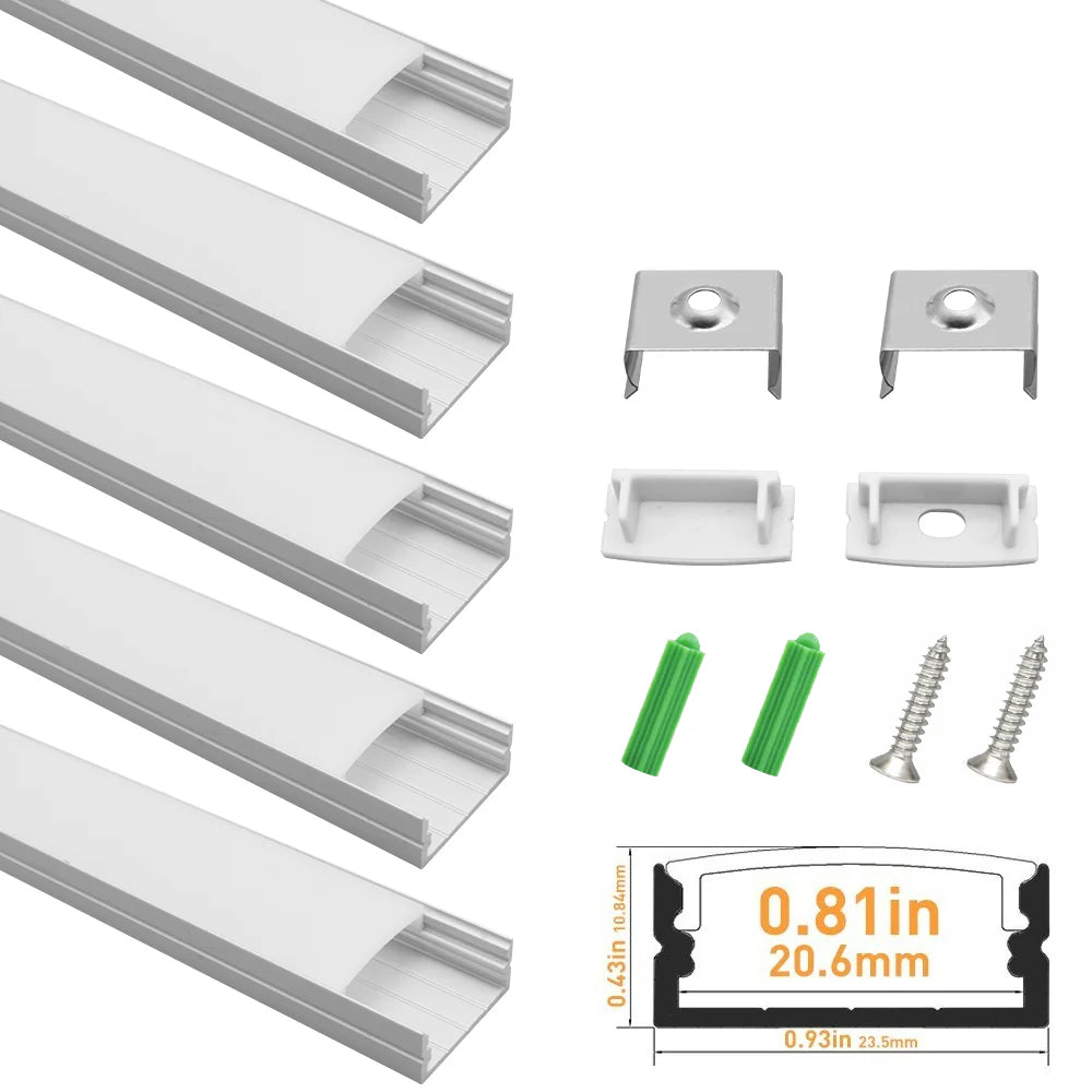 U Shape LED Channel U04-A – 20mm | Silver / Black | Milky White Cover | With Installation Accessories | – Heavy-Duty Aluminum Profile – 1m / 2m / 3m | 50 / 100-Pack