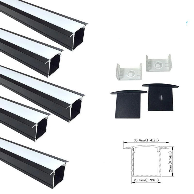 U Shape LED Channel U05-A – 20mm | Silver / Black | Milky White Cover | With Installation Accessories | – Heavy-Duty Aluminum Profile – 1m / 2m / 3m | 50 / 100-Pack