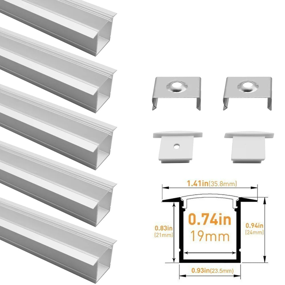 U Shape LED Channel U05-A – 20mm | Silver / Black | Milky White Cover | With Installation Accessories | – Heavy-Duty Aluminum Profile – 1m / 2m / 3m | 50 / 100-Pack