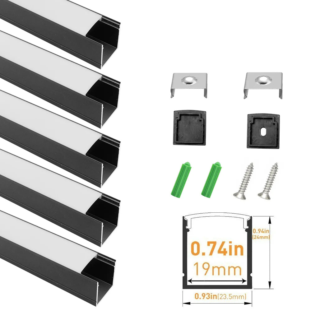 U Shape LED Channel U06-A – 20mm | Silver / Black | Milky White Cover | With Installation Accessories | – Heavy-Duty Aluminum Profile – 1m / 2m / 3m | 50 / 100-Pack