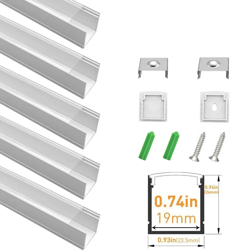 U Shape LED Channel U06-A – 20mm | Silver / Black | Milky White Cover | With Installation Accessories | – Heavy-Duty Aluminum Profile – 1m / 2m / 3m | 50 / 100-Pack