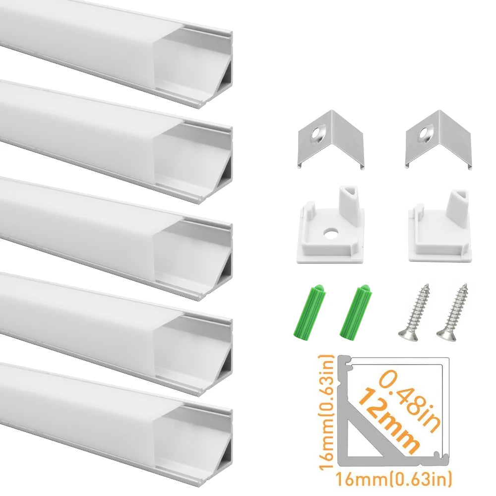 V Shape LED Channel V01-A – 12mm | Silver / Black | Milky White Cover | With Installation Accessories | – Heavy-Duty Aluminum Profile – 1m / 2m / 3m | 50 / 100-Pack